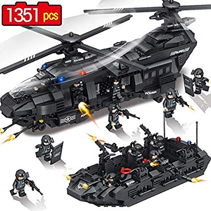 DishyKooker 1351Pcs Swat Team Model Building Blocks Compatible legoINGLY City Police Chinook Transport Helicopter Corps Figures SWAT Toys Without Original Box