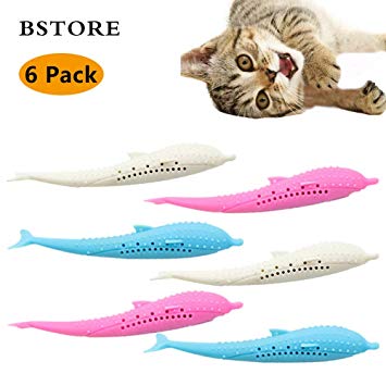 BSTORE Pet Cat Fish Shape Toothbrush with Catnip, Pet Eco-Friendly Silicone Molar Stick Teeth Cleaning Toy for Cats
