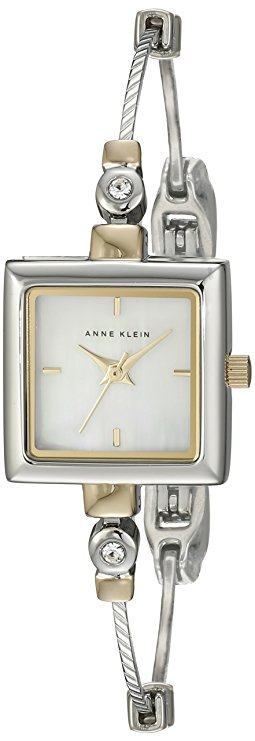 Anne Klein Women's 109117MPTT Square Swarovski Crystal Accented Two-Tone "Illusion" Bangle Watch