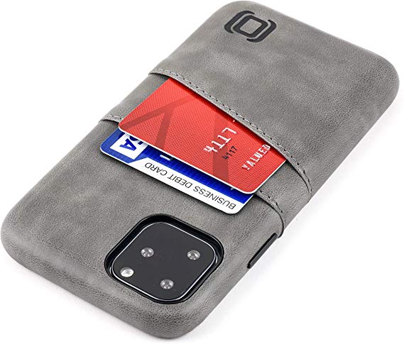 Dockem Exec M2 Card Case for iPhone 11 Pro (5.8): Built-in Invisible Metal Plate, Designed for Magnetic Mounting: Slim Synthetic Leather Wallet Case with 2 Card Holder Slots, M-Series (Grey)