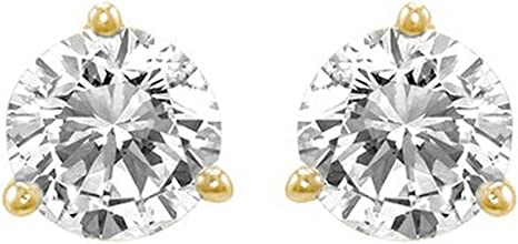 1 Carat Solitaire Diamond Stud Earrings Round Brilliant Shape 3 Prong Screw Back (J-K Color, I2 Clarity)