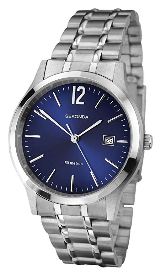 Sekonda Men's Quartz Watch with Blue Dial Analogue Display and Silver Stainless Steel Bracelet 3728.71