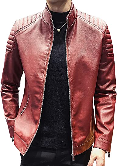 Womleys Mens Casual Stand Collar Slim Fit Faux Leather Jacket Biker Motorcycle Jacket