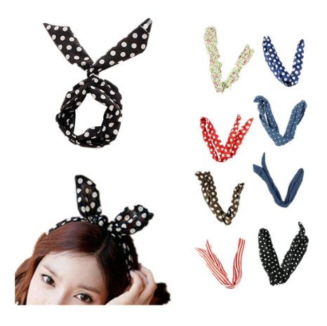 Pretty Cute 8pcs lot Rabbit Bunny Ear Girl Hair Headband Scarf DIY Wire Band Bow Head Wrap Assorted Colors B