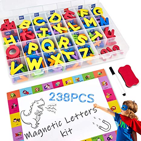PETRIP Magnetic Alphabet Letters and Numbers - 238 PCS Refrigerator ABC Magnets for Educating Kids with Magnetic Board - Toddlers Preschool Learning Toys (Colorful Magnetic Letters and Numbers)