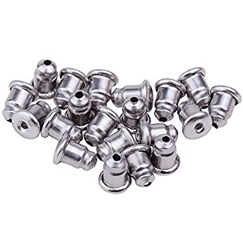 Pandahall 20pcs Earrings Findings Earring Safety Backs Original Color 304 Surgical Stainless Steel Earnuts (6.5x5mm)