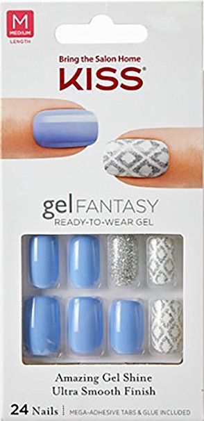 **NEW** Kiss Nails GEL FANTASY "KGN06" (TO THE MAX) Medium Design Nails w/Adhesive Tabs & Glue