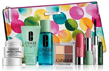 NEW 2015 Clinique 8 Pcs Makeup Skincare Gift Set with Repairwear Uplifting Firming Cream and More 85 Value