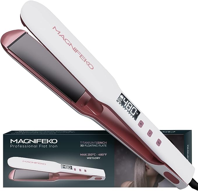 Magnifeko - Professional Hair Straightener - Ceramic Tourmaline Flat Iron Hair Straightener - straightening Iron (White)