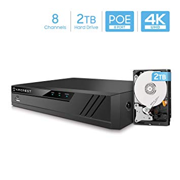 Amcrest 4K 8CH POE NVR (1080p/3MP/4MP/5MP/6MP/8MP/4K) Network Video Recorder - Supports up to 8 x 8MP/4K IP Cameras, 8-Channel Power Over Ethernet, Pre-Installed 2TB Hard Drive (NV4108E-2TB)