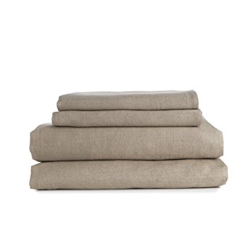 European Made Pure Linen Sheets Set (Flat, Fitted and 2 Pillowcases). 100% Fine Organic and Natural Flax (Twin, Natural)
