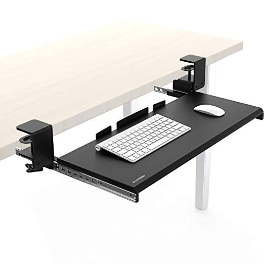 Alloyseed Under Desk Keyboard Tray, Clamp On Removable Ergonomic Keyboard and Mouse Drawer Platform, Smooth Track Slide in and Out, 27" W x 11" D Large Surface