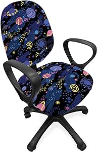 Ambesonne Galaxy Office Chair Slipcover, Outer Space Planets Cosmic Journey Milky Way Zodiac Moon Doodle, Protective Stretch Decorative Fabric Cover, Standard Size, Blue Pink