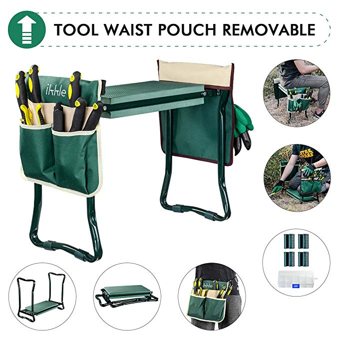 Garden Kneeler And Seat With 2 Bonus Tool Pouches - Adjustable Belt Tool Pounch - Portable Garden Bench EVA Foam Pad With Kneeling Pad - Sturdy, Lightweight And Practical - Protect Knees And Clothes