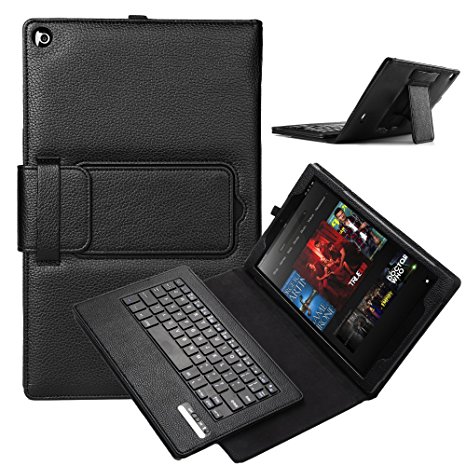 Xboun Fire HD 8 Tablet Keyboard Case, Full-Body Protective Cover Magnetically Removable Wireless Bluetooth Keyboard Case with Stand & Auto Wake / Sleep for Kindle Fire HD 8 2015 (Black-Fire HD 8)