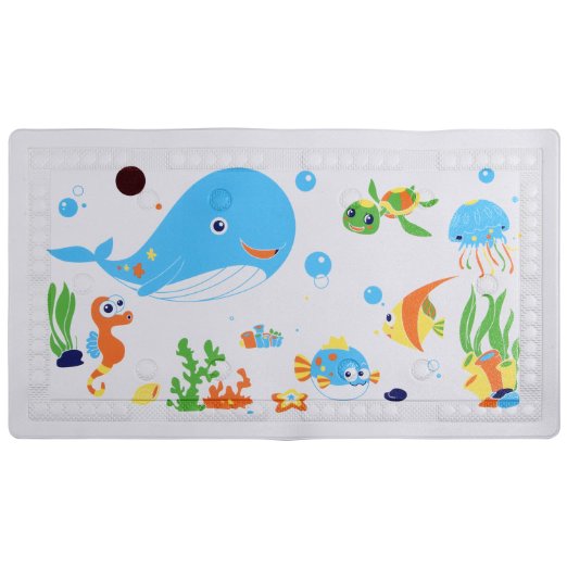 Ollieroo Bath Mat For Kids PVC Cartoon No Slip Bathtub Shower Mat with Too Hot Indicator White 275 X157