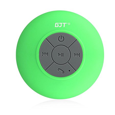 GJT®Wireless Bluetooth Waterproof Shower Speaker: 3.0 Speaker, Mini Water Resistant Wireless Shower Speaker, Handsfree Portable Speakerphone with Built-in Mic, 6hrs of playtime, Control Buttons and Dedicated Suction Cup for Showers, Bathroom, Pool, Boat, Car, Beach, & Outdoor Use(Green)