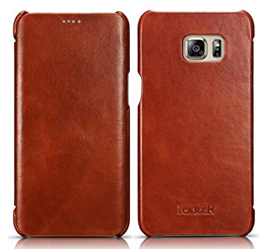 Galaxy S6 Edge Plus Case,PERSTAR [Vintage Classic Series] [Genuine Leather] Folio Flip Corrected Grain Leather Case with Magnetic Closure for Samsung Galaxy S6 Edge  inch (Brown)