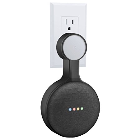 AMORTEK Outlet Wall Mount Holder for Google Home Mini, A Space-Saving Accessories for Google Home Mini Voice Assistant (Black)