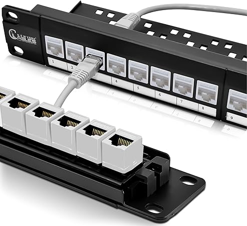 Newyork Cables® 24 Port Patch Panel|1U Cat6 Patch Panel with Inline 10G Support Couplers for Easy Cable Management |Writable Labels|Rugged Metal Body Network Patch Panel|Wall Mount and Rack Mount