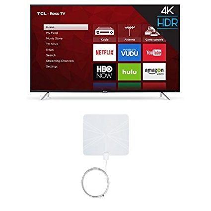 TCL 65S405 65-Inch 4K Ultra HD Roku Smart LED TV (2017 Model) with Winegard FlatWave FL-5000 Digital Indoor HDTV Antenna