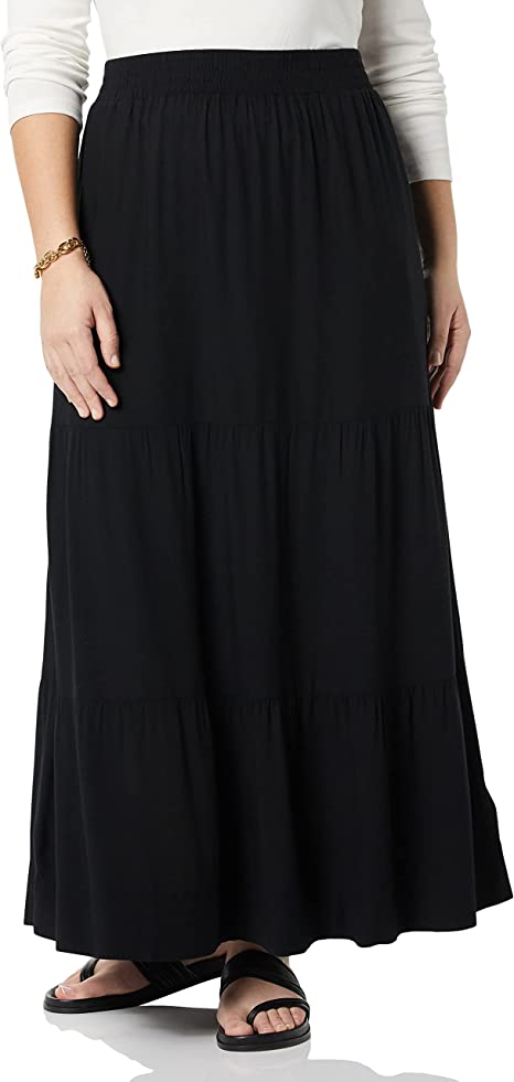 Amazon Essentials Women's Pull-On Woven Tiered Midi Skirt