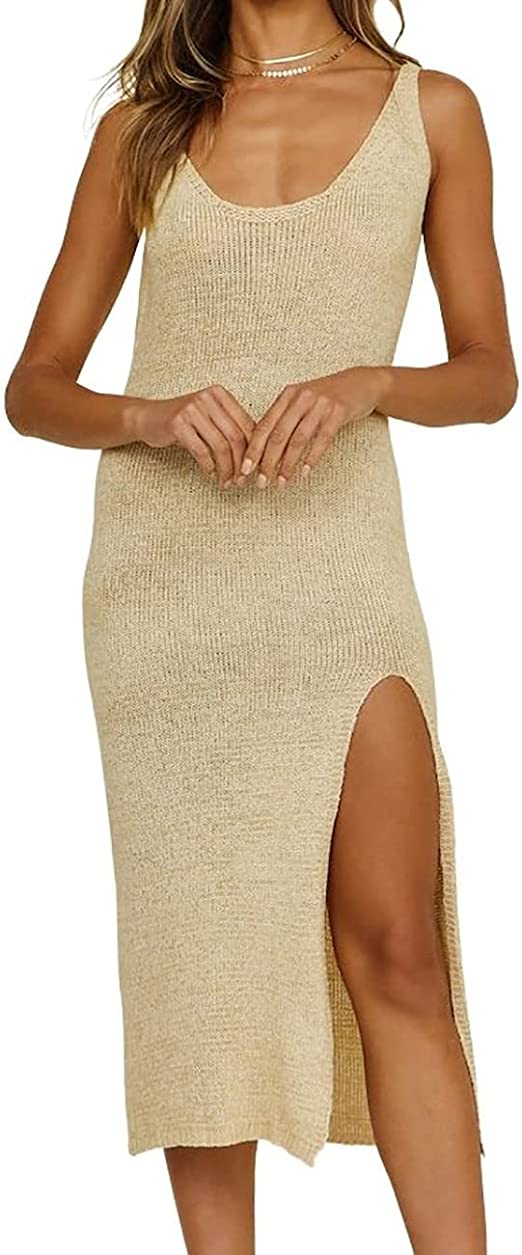 Bsubseach Women Crochet Cover Up for Swimwear Backless Beach Knit Dress