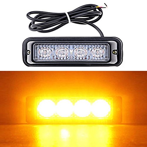 Leapair 4 LED Amber/Yellow Car Strobe Flash Light Warning Emergency Light 16 Flashing Pattern Super Bright for Bar Car SUV Pickup Truck Van