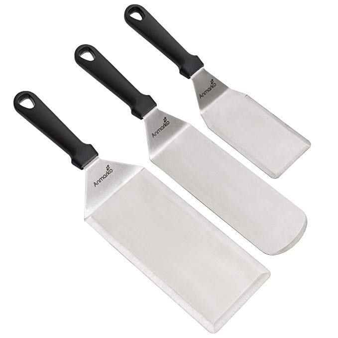 Stainless Steel Metal Spatula Set - Griddle Scraper Flat Spatula Pancake Flipper Hamburger Turner - Metal Utensil great for BBQ Grill Flat Top Cast Iron Griddle Accessories - Commercial Grade