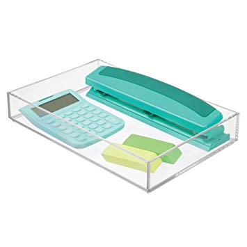 mDesign Office Supplies Desk Organizer for Scissors, Pens, Markers, Highlighters, Tape - 8" x 12", Clear