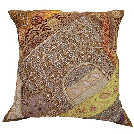 Embroidered Beaded Pillow Decorative Cushion Cover Cotton Case 24" X 24"