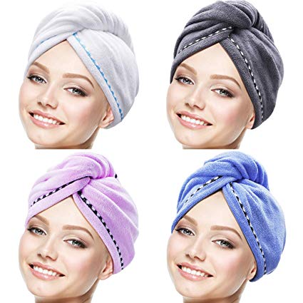 Tatuo 4 Pieces Microfiber Hair Towel Wrap Turbie Hair Towel Twist Head Wrap Hair Turban Cap Quick Dry Microfiber Head Towel for Women Girl (Multicolor A)