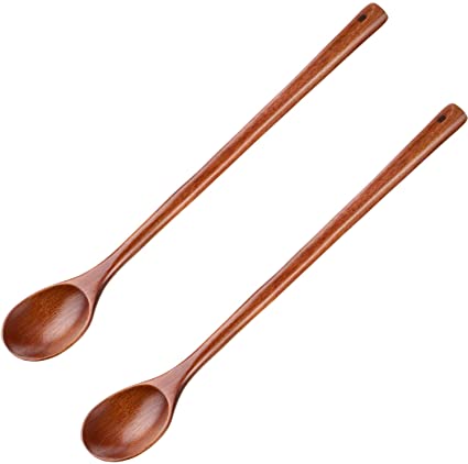 13 Inch Wooden Mixing Spoons Deep Brown Kitchen Soup Serving Spoons Long Handle Wooden Cooking Spoons for Kitchen Stirring Serving Cooking (2 Pieces)