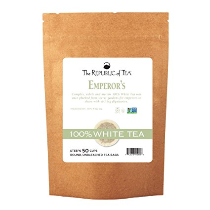 The Republic Of Tea Emperor's 100% White Tea, 50 Tea Bags, Gourmet, Zero Calorie, Sugar Free, Carb Free