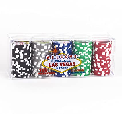 100 Piece "Las Vegas" Design Poker Chips in Clear Plastic Tray