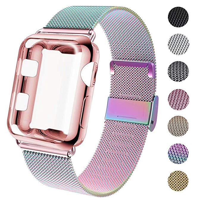 GBPOOT Compatible for Apple Watch Band 38mm 40mm 42mm 44mm with Screen Protector Case, Sports Wristband Strap Replacement Band with Protective Case for Iwatch Series 5/4/3/2/1