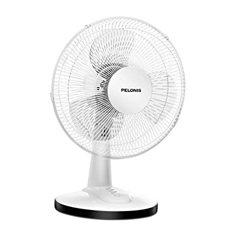 PELONIS FT30-15H Portable 3-Speed 12-Inch Oscillating Table Air Circulation Fan, White, 12 Inch