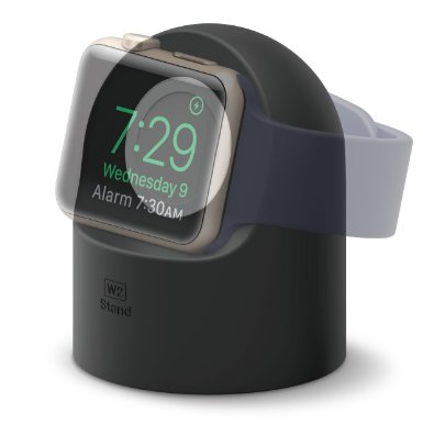 elago® W2 Nightstand [Black] - [Supports Nightstand Mode][Cable Management][Scratch-Free Silicone] - for Apple Watch