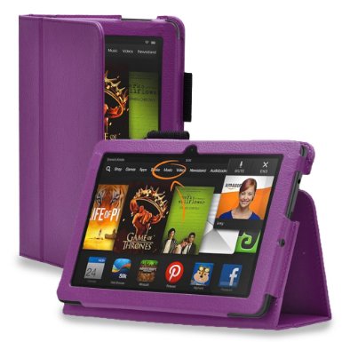 TNP New Fire HD 8 Case (Purple) - Slim Fit Synthetic Leather Folio Case Cover Stand for Amazon Fire HD 8 Inch Tablet 5th Generation 2015 Release with Auto Wake Sleep Feature and Stylus Holder