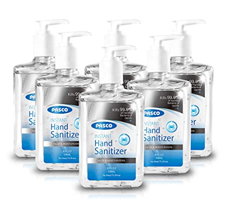 Pasco Hand Sanitizer Gel, 70 percent Ethyl Alcohol with Aloe&Moisturizers, 8 oz Pump bottles(6 pack), Protect Against Germs