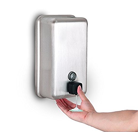Alpine Manual Surface-Mounted Stainless Steel Liquid Soap Dispenser, 40 oz Capacity (Vertical, Stainless Steel, 1)