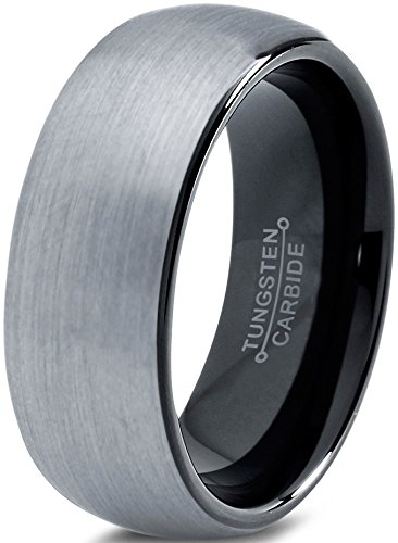 Tungsten Carbide Wedding Band Ring 8mm for Men Women Comfort Fit Black Domed Round Brushed Lifetime Guarantee