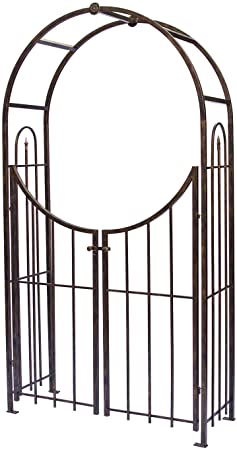 Panacea Products Arched Top Garden Arbor with Gate, Brushed Bronze