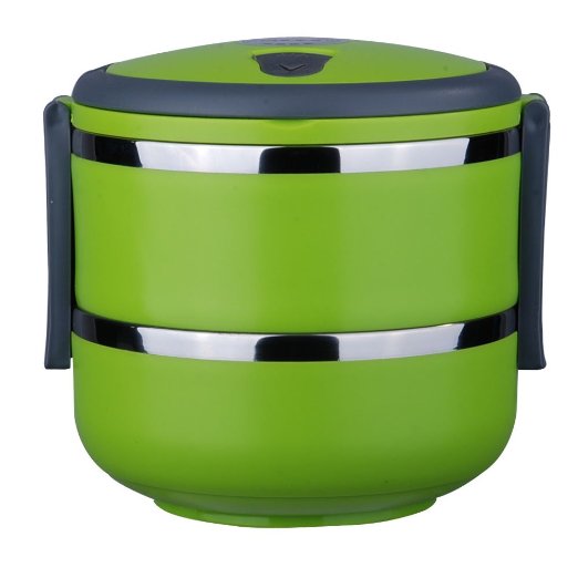 14 L Stacking Lunch Box- Insulted Lunch Containers Compartment Lunch Box Round Two Tier Tiffin with Vacuum Seal Lid and Stainless Steel Interior Lunch Boxes Portion Control Green