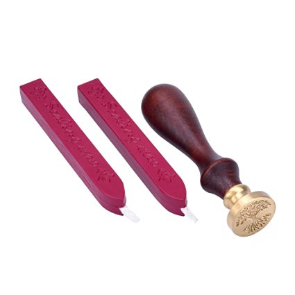 Outus 2 Piece Antique Manuscript Sealing Wax Sticks with Wick and 1 Piece Seal Stamp, Dark Red