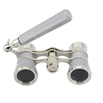 OPO Opera Theater Horse Racing Glasses Binocular Telescope With Handle (Silver with Silver Trim) 3X25