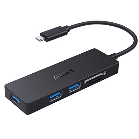 AUKEY USB C Hub 3 USB 3.0 Ports and SD & MicroSD Card Slots USB C Adapter for MacBook Pro, Google Chromebook, and other USB Type C Laptops & Desktops