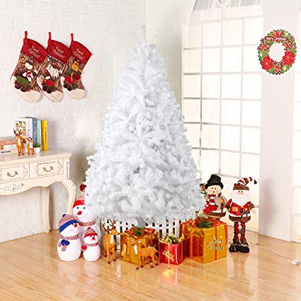 Dporticus 7 Foot Eco-Friendly Artificial Christmas Pine Tree with Solid Metal Legs 1500 Tips Full Tree (White)