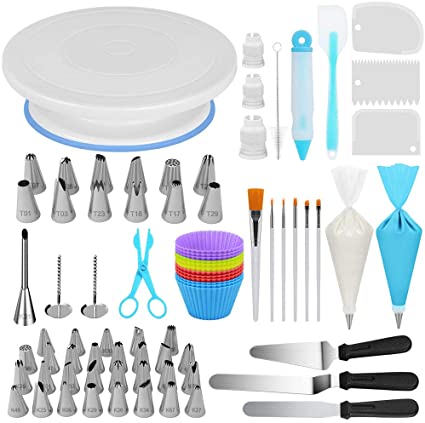 Kootek 178 Pcs Cake Decorating Kit Supplies with Cake Turntable Numbered Piping Tips E-book Guide Pastry Bags Frosting Spatula Icing Smoother Decoration Pen Cake Paint Brush Silicone Baking Cups