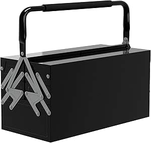 DURHAND Metal Tool Box 3 Tier 5 Tray Professional Portable Storage Cabinet Workshop Cantilever Toolbox with Carry Handle, 45cmx20cmx34.5cm, Black